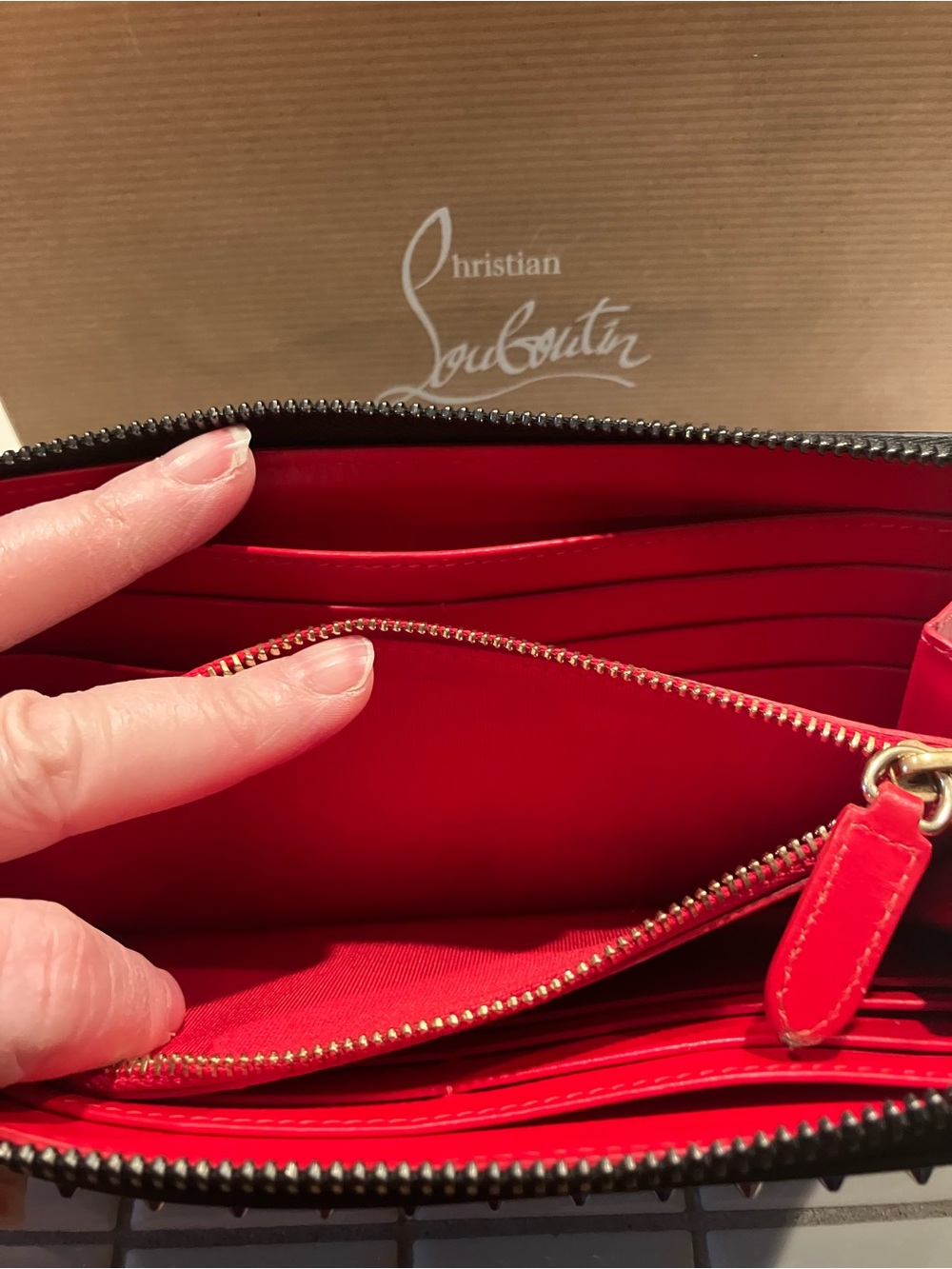 Christian Louboutin Green to Blue Studded Zip Wallet - Picture 5 of 6